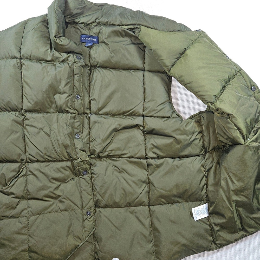 Lands End Mens Quilted Down Puffer Vest Olive Green Full Snap Collar XL - Picture 4 of 5